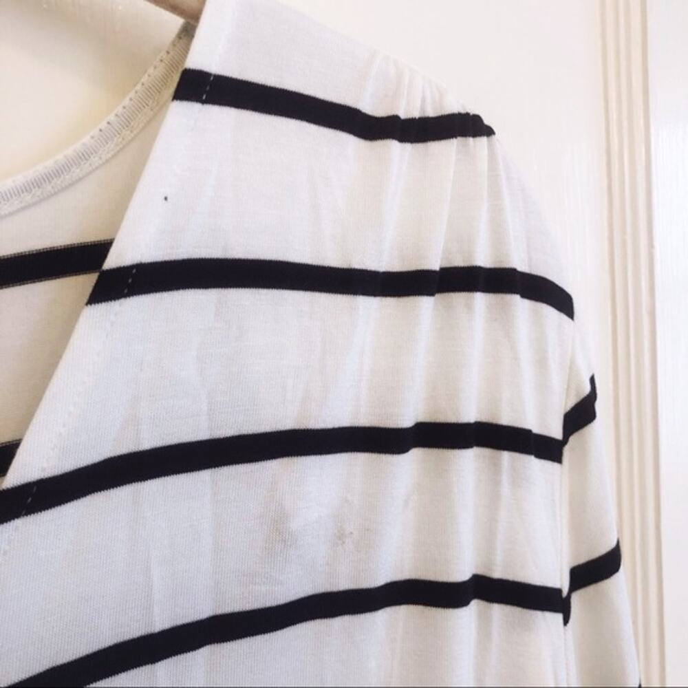 LOFT White & Black Striped Wrap Top with Banded Hem - Picture 7 of 11